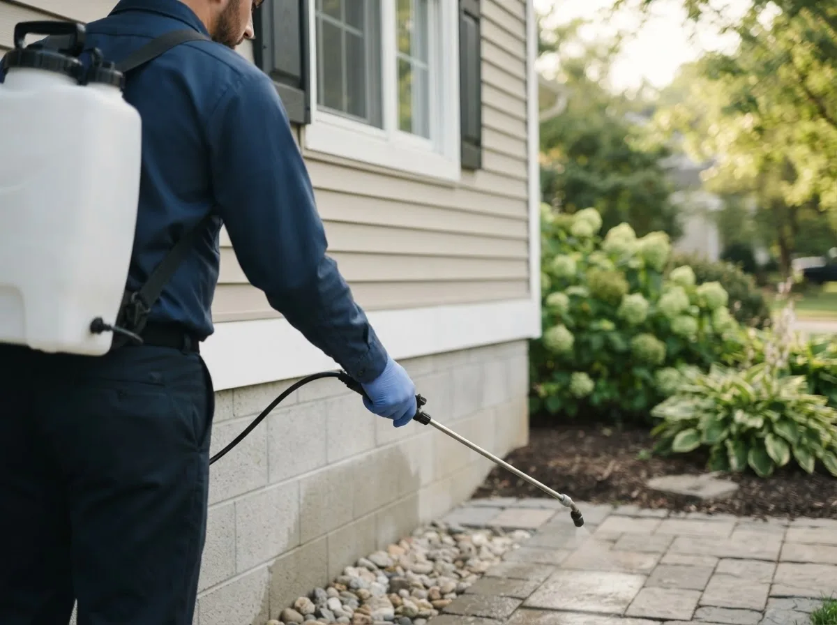 Pest control technician inspecting a home in Potosi, WI